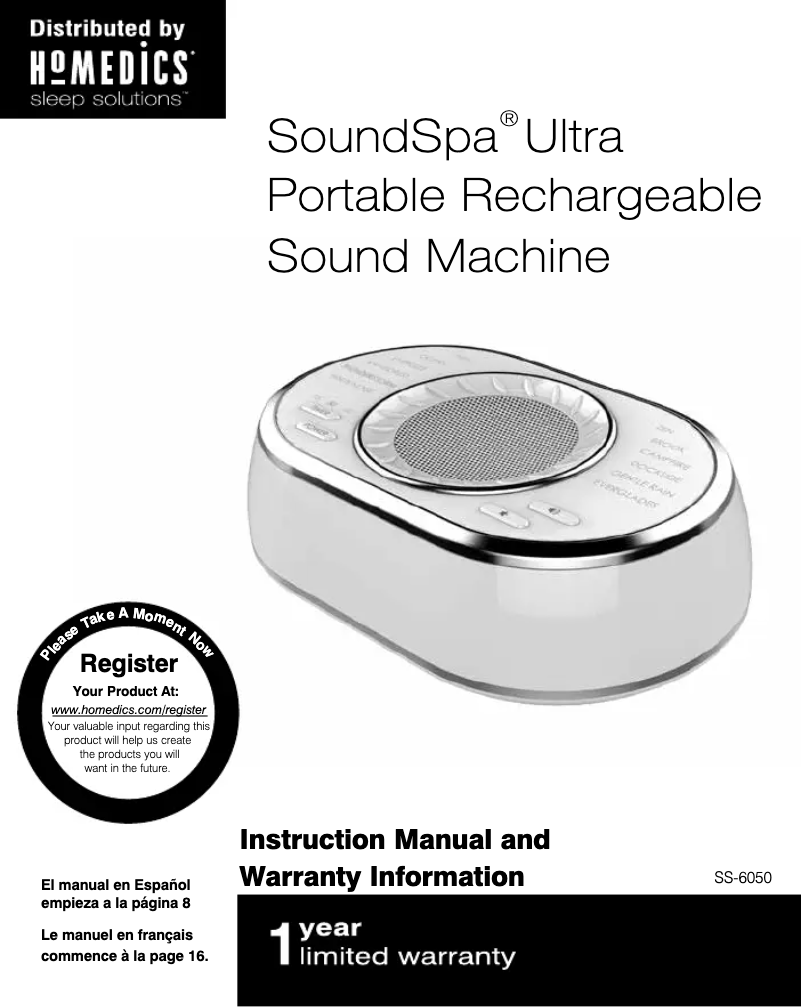 Page n°1 - Manuel utilisateur Homedics SoundSpa Ultra SS-6050