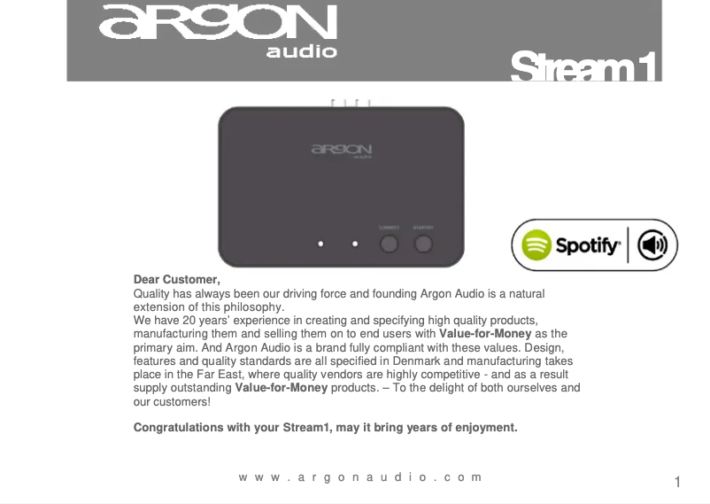 Page 1 de la notice Manuel utilisateur Argon Stream 1