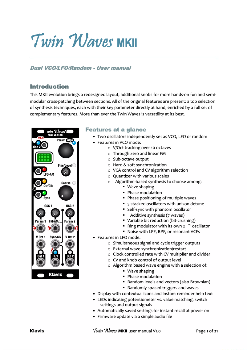 Image de la première page du manuel de l'appareil Twin Waves MKII