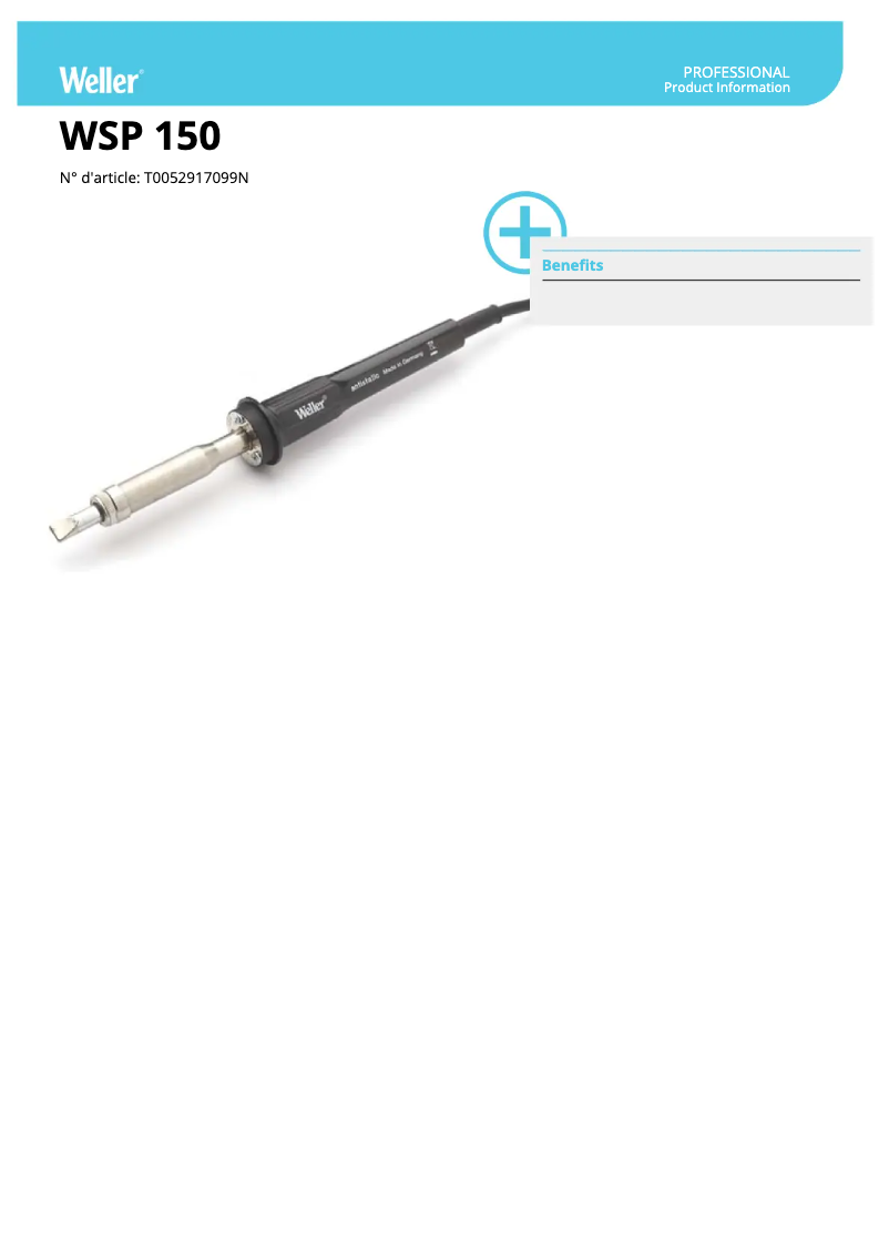 Page 1 de la notice Fiche technique Weller WSP 150