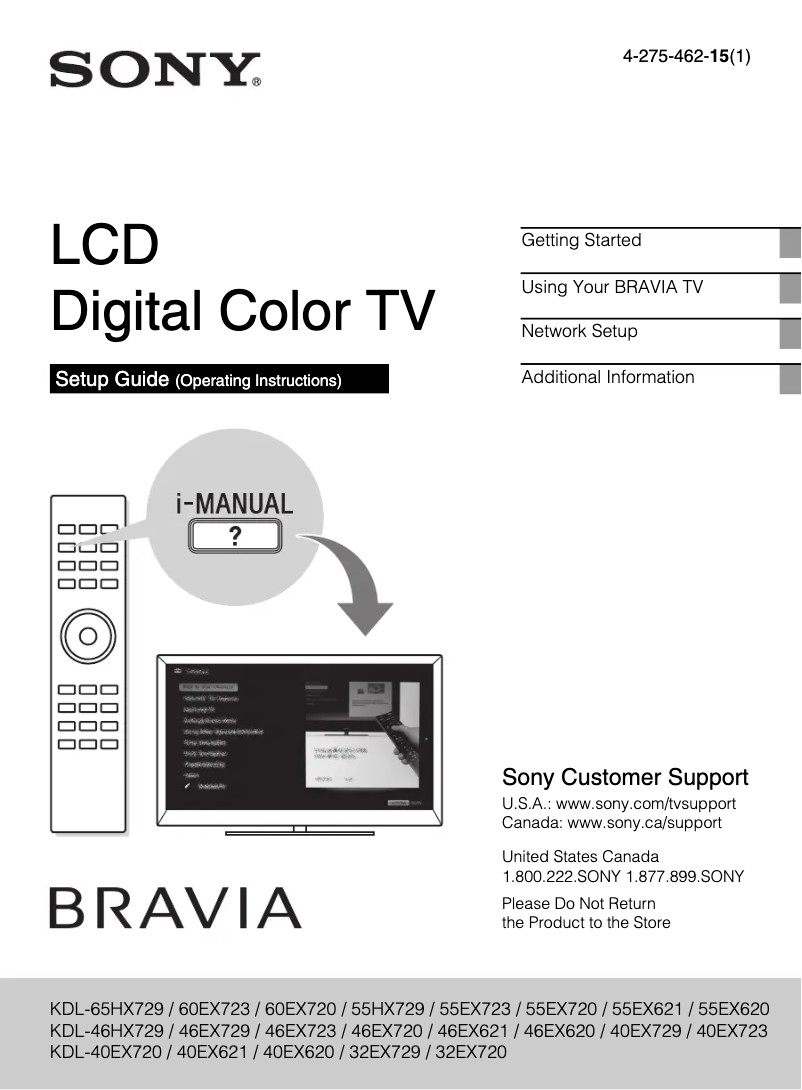 Page n°1 - Manuel utilisateur Sony Bravia KDL-65HX729