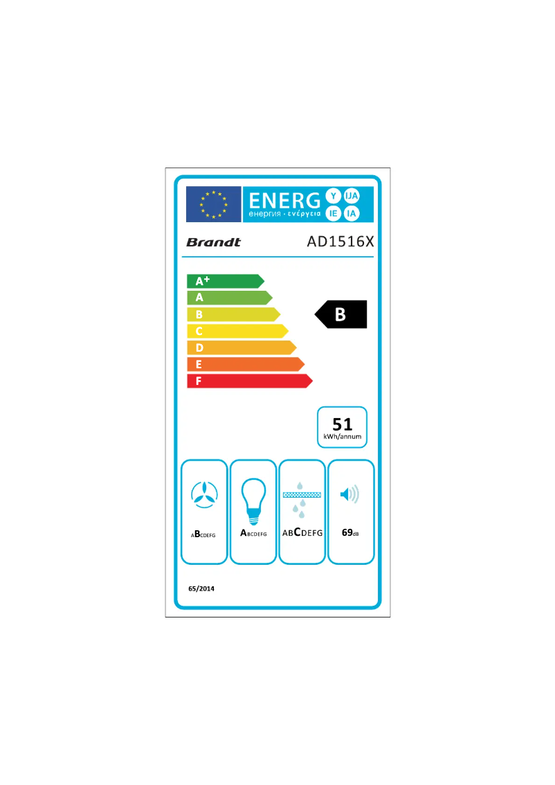 Page 1 de la notice Label énergétique Brandt AD1516X