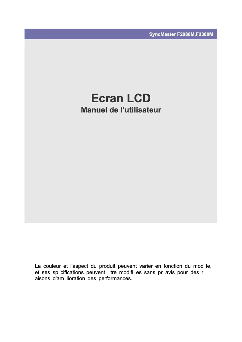 Image de la première page du manuel de l'appareil SyncMaster F2380MX