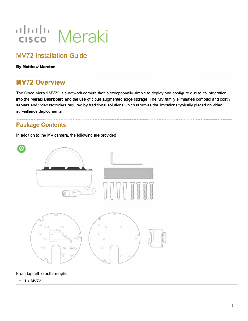 Page n°1 - Manuel utilisateur Meraki MV72