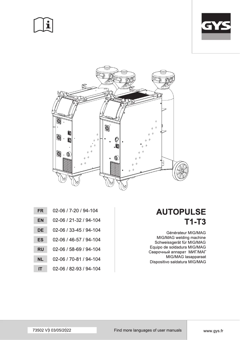 Page 1 de la notice Manuel utilisateur GYS Autopulse 320-T3