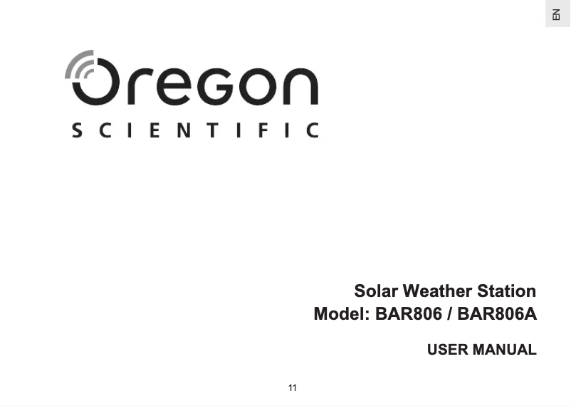 Page n°1 - Manuel utilisateur Oregon Scientific BAR806A