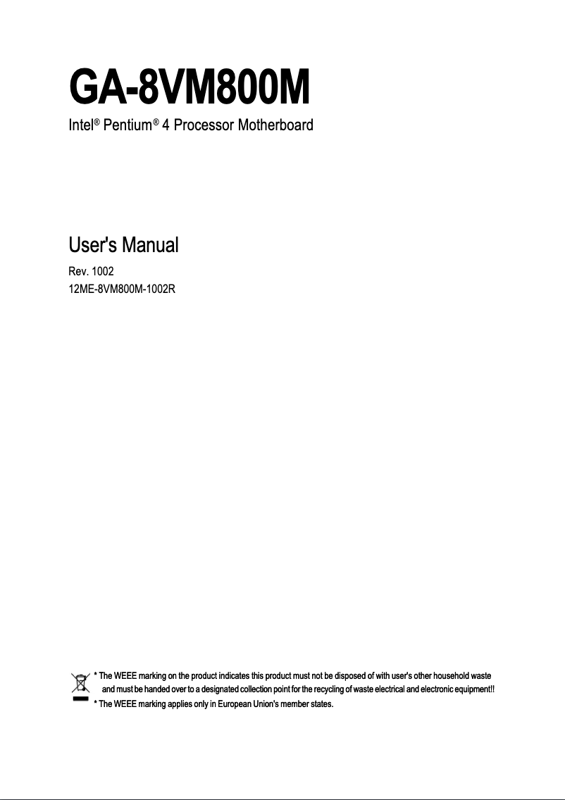 Page 1 de la notice Manuel utilisateur Gigabyte GA-8VM800M