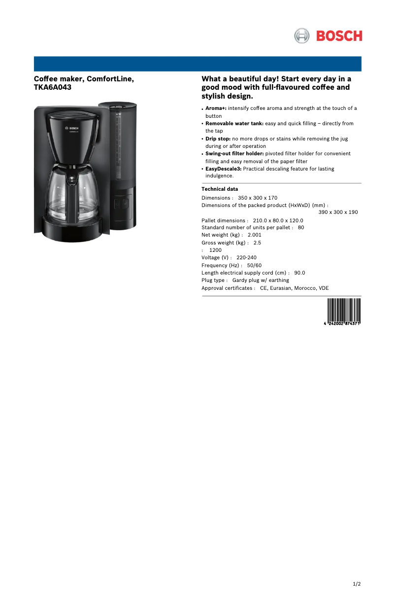 Image de la première page du manuel de l'appareil ComfortLine TKA6A043