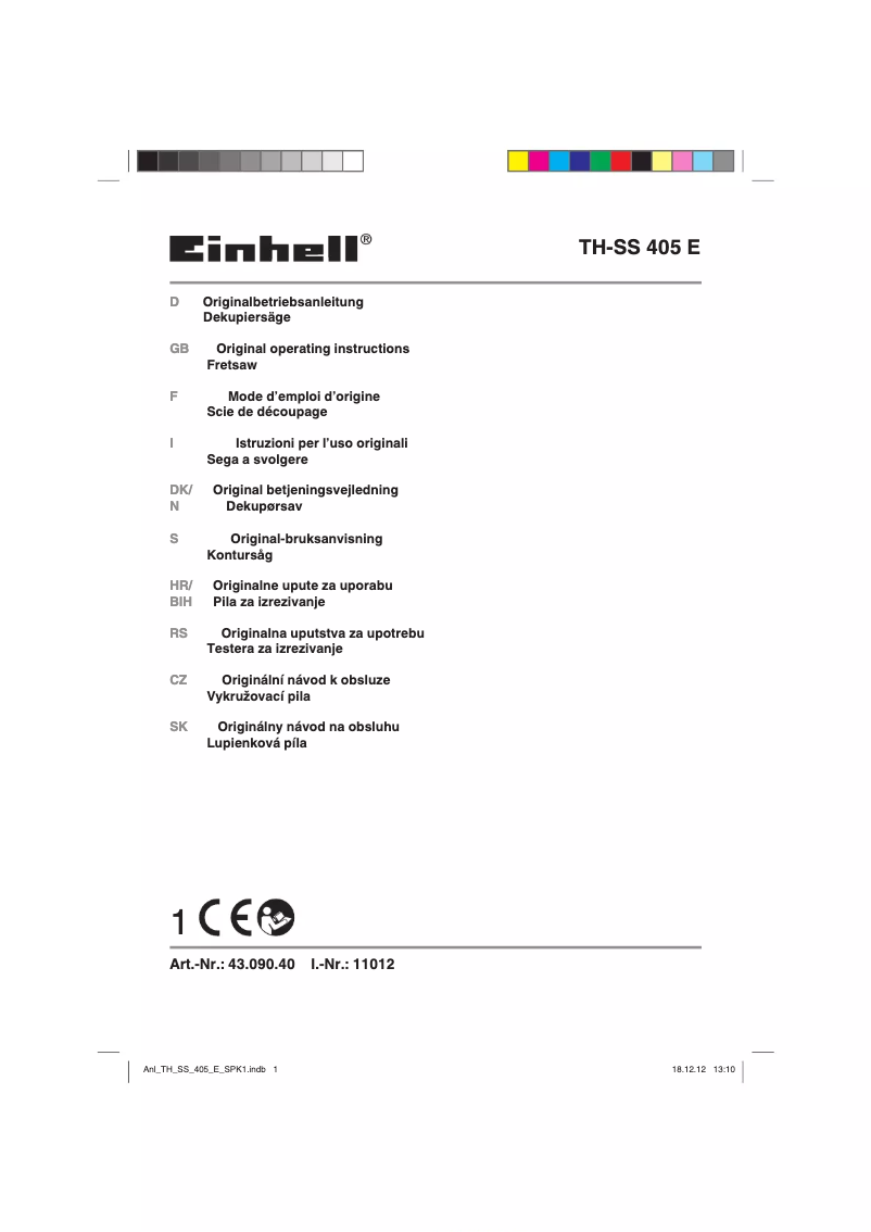 Page n°1 - Manuel utilisateur Einhell TC-SS 405 E