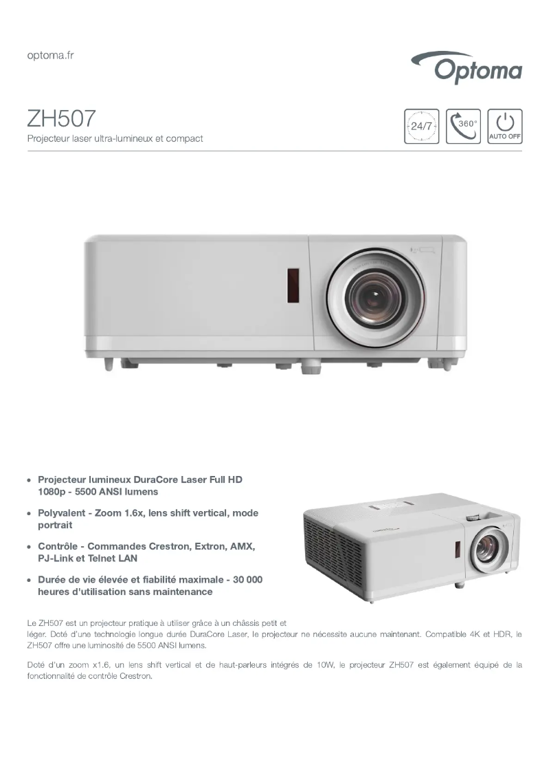 Page n°1 - Fiche technique Optoma ZH507