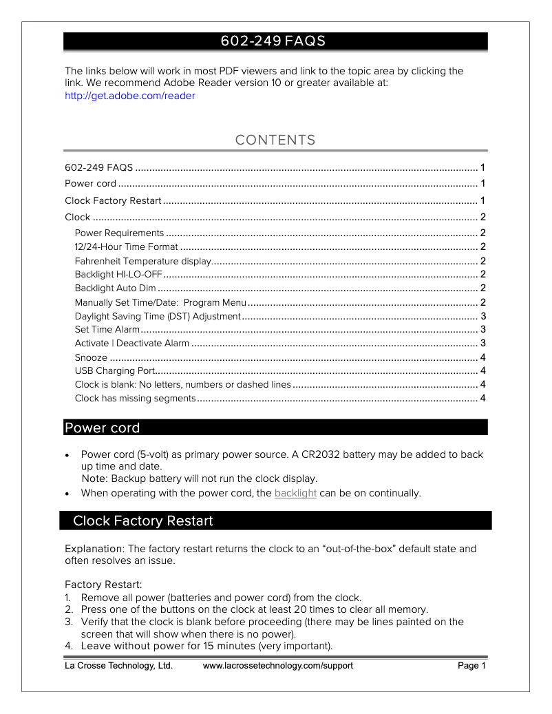 Page 1 de la notice FAQ La Crosse Technology 602-249