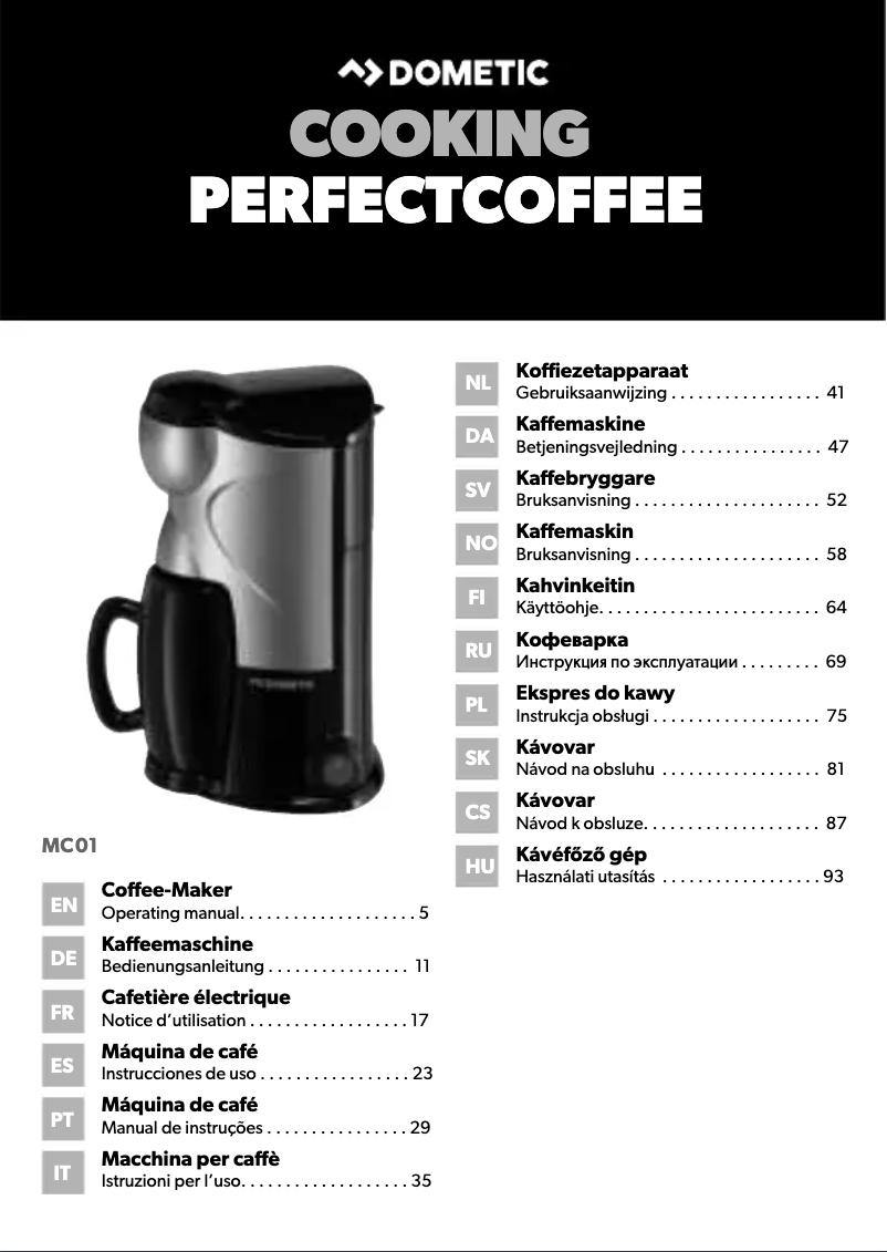 Page n°1 - Manuel utilisateur Dometic PerfectCoffee MC01