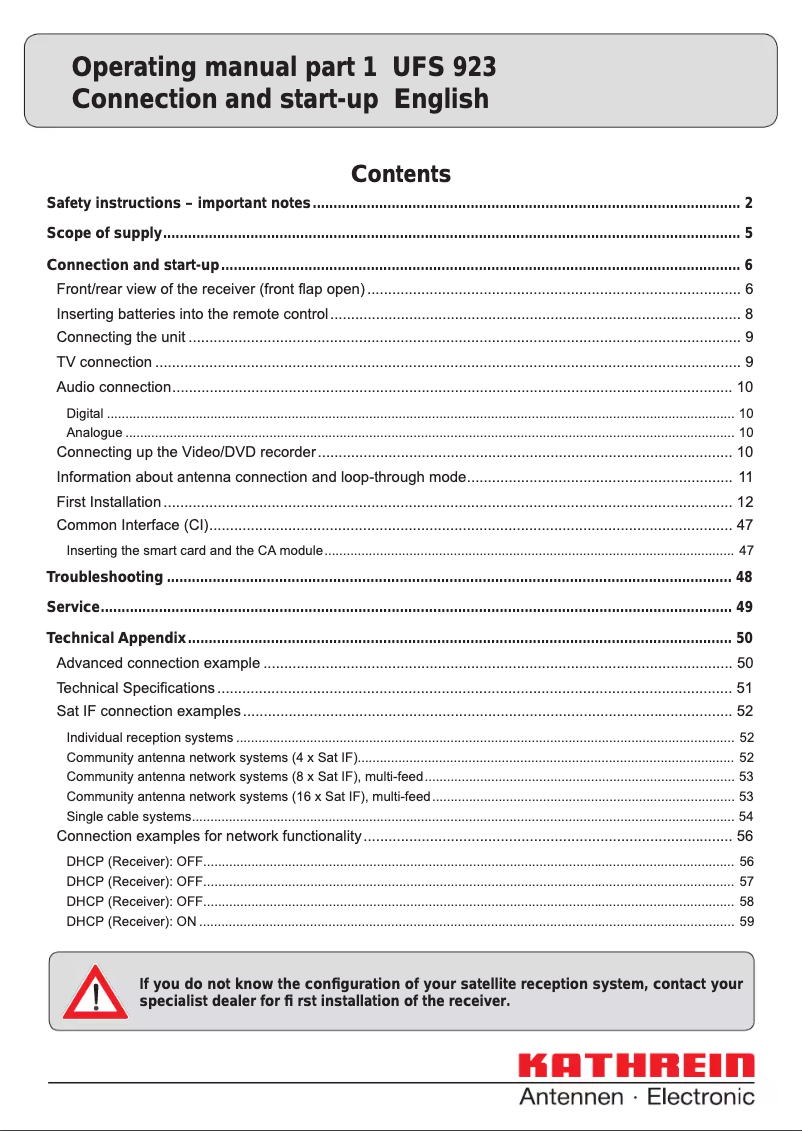 Página 1 del manual Manual de usuario Kathrein UFS 923sw