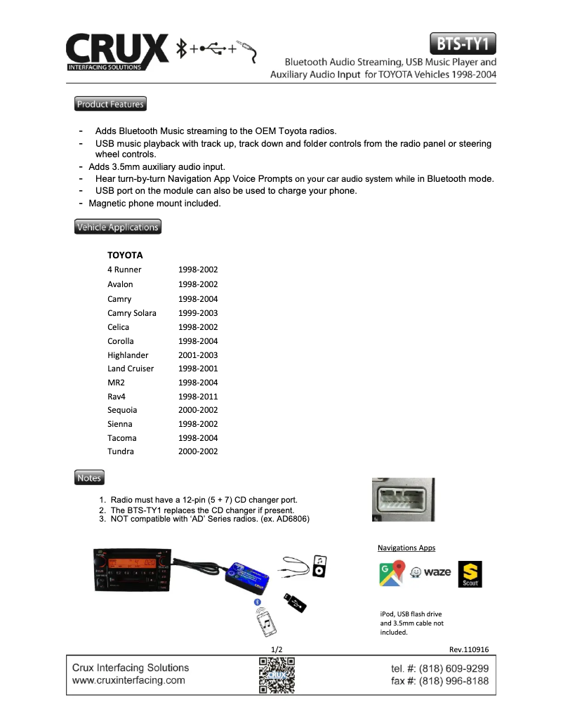 Page n°1 - Manuel utilisateur CRUX BTS-TY1