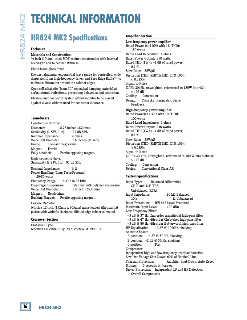 Page 1 de la notice Fiche technique Mackie HR824mk2