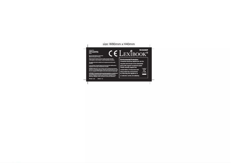 Page n°1 - Manuel utilisateur Lexibook RCD200DP