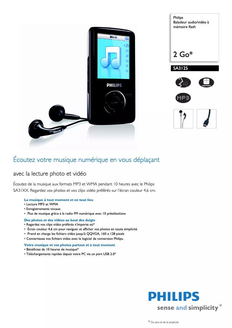 Page n°1 - Fiche technique Philips GoGear SA3125