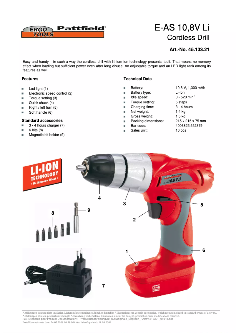 Image de la première page du manuel de l'appareil E-AS 10,8 V Li