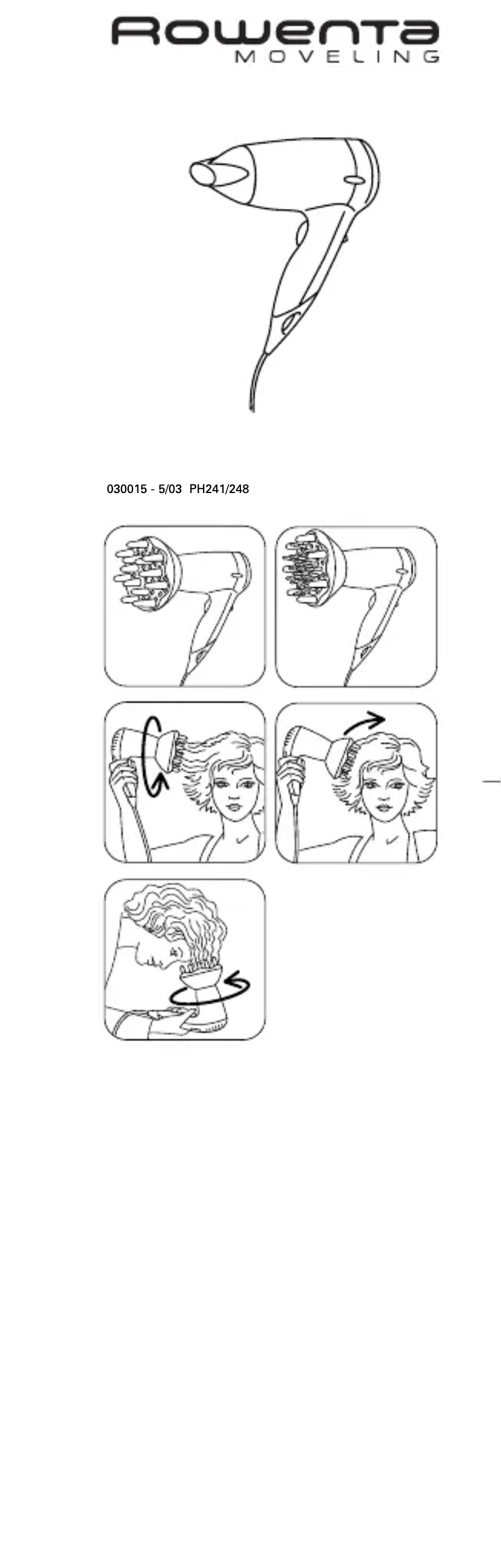 Page 1 de la notice Manuel utilisateur Rowenta PH246 Moveling 1600