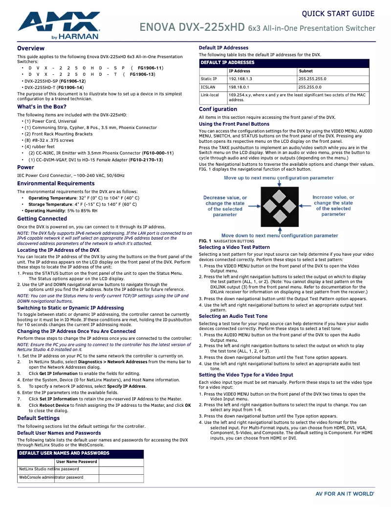 Page 1 de la notice Guide de démarrage rapide AMX DVX-2250HD