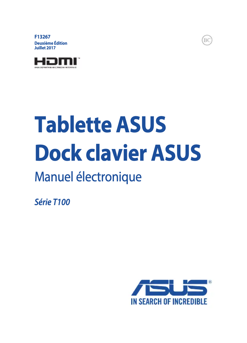 Image de la première page du manuel de l'appareil Transformer Book T100HA