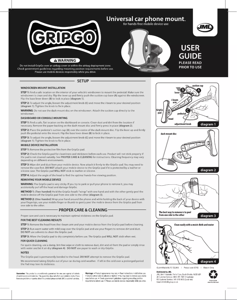 Image de la première page du manuel de l'appareil GripGo