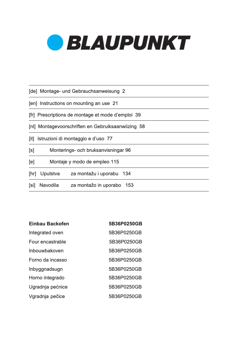 Page 1 de la notice Guide d'installation Blaupunkt 5B36P0250GB