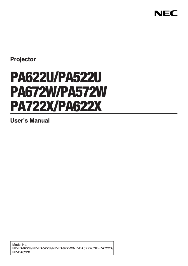 Page 1 de la notice Manuel utilisateur NEC NP-PA672W-13ZL