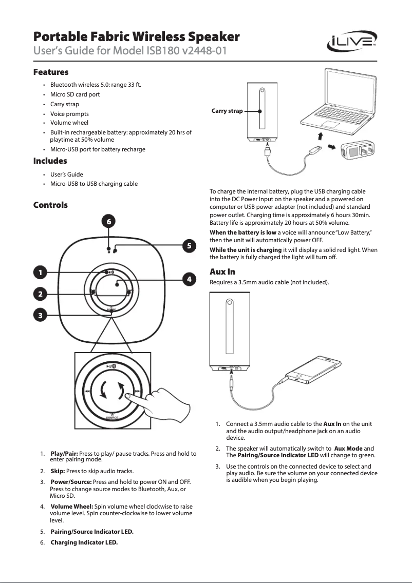 Page n°1 - Manuel utilisateur iLive ISB180