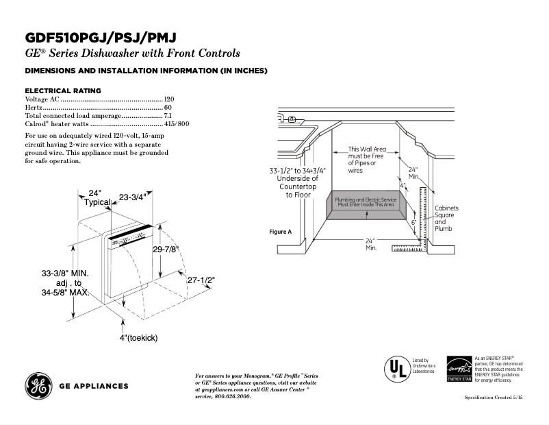 Page n°1 - Fiche technique GE GDF510PMJSA
