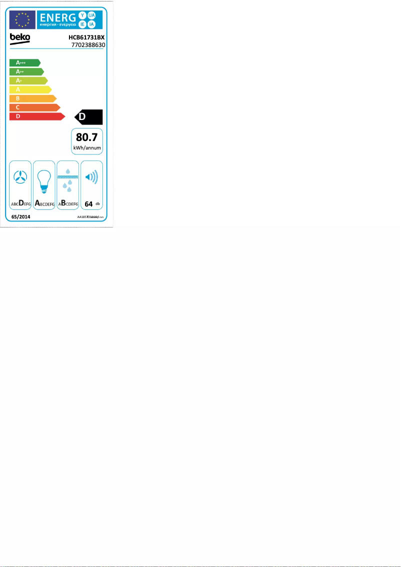 Page 1 de la notice Label énergétique Beko HCB61731BX