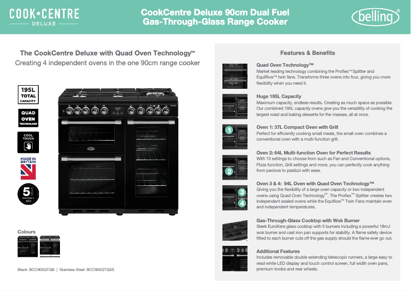 Page 1 de la notice Fiche technique Belling BCC900GTGSS