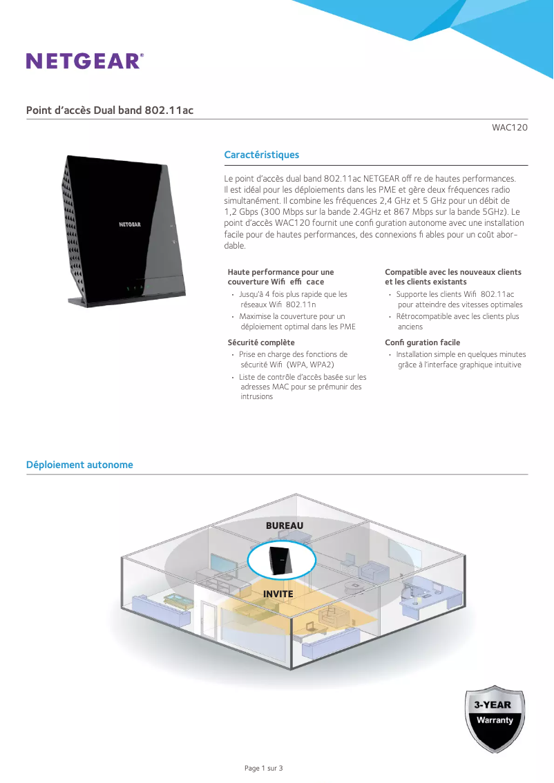 Page 1 de la notice Fiche technique Netgear WAC120