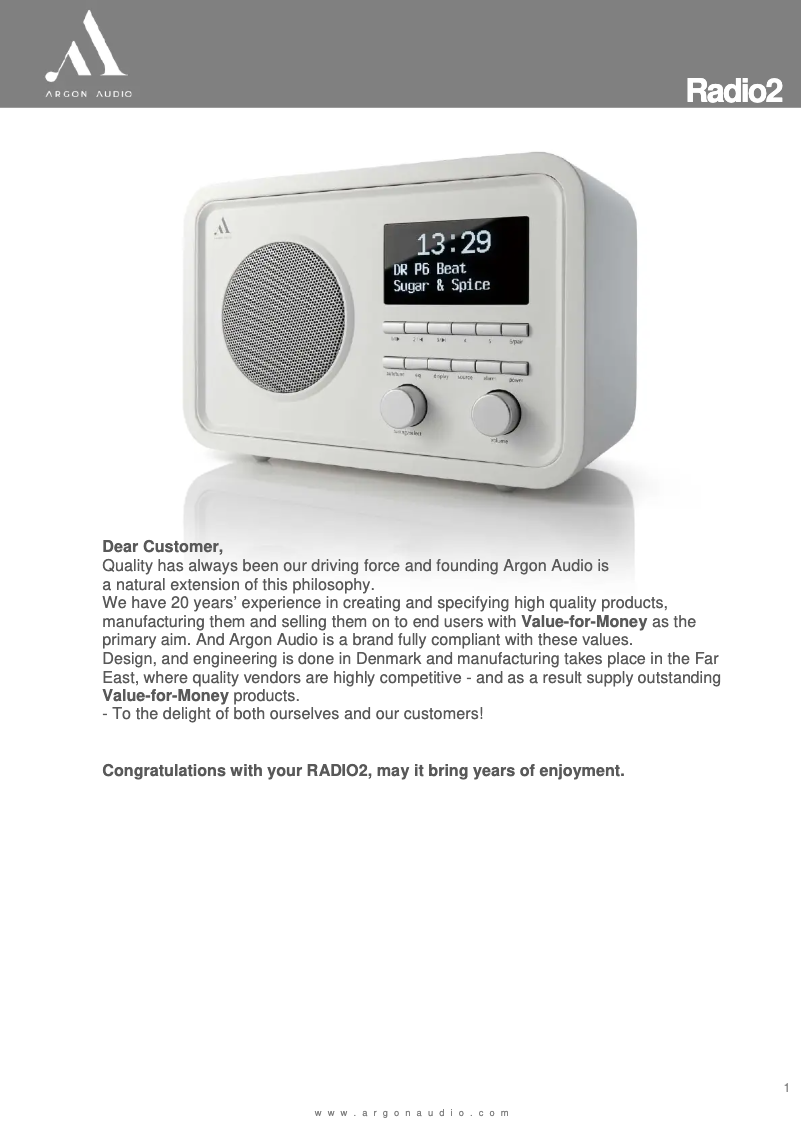 Page 1 de la notice Manuel utilisateur Argon Radio 2