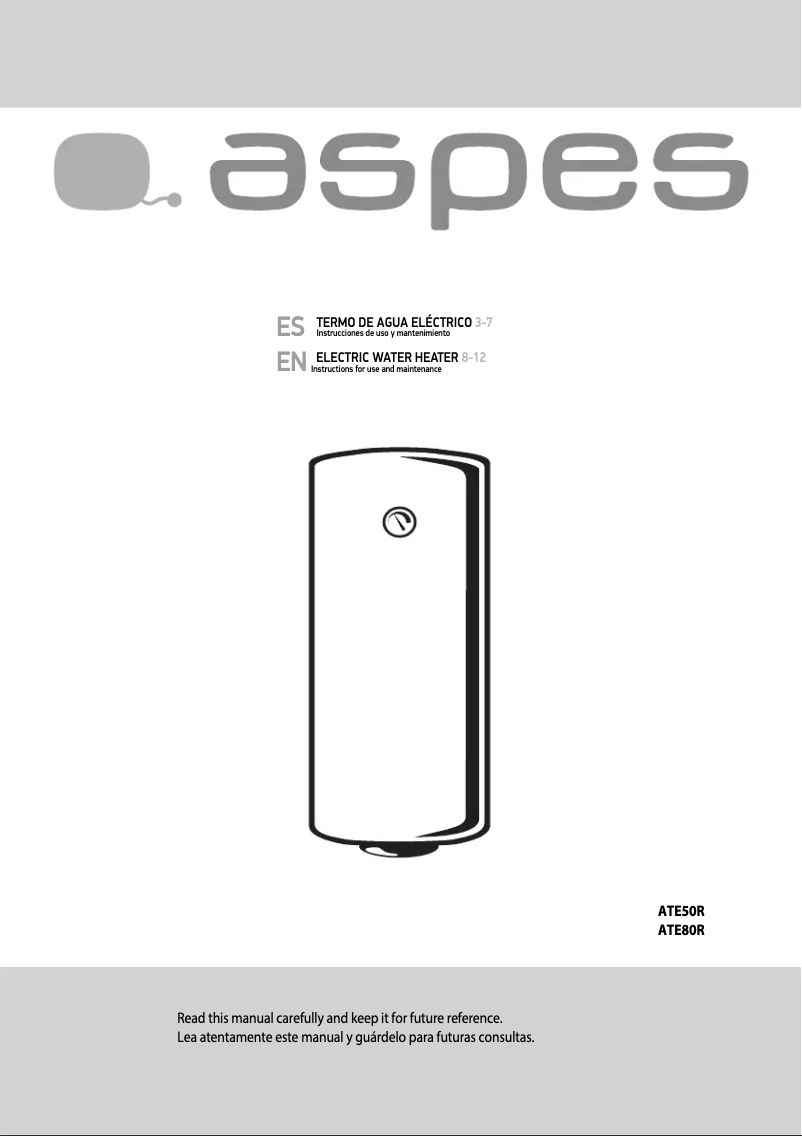 Page 1 of the manual User Manual Aspes ATE50R