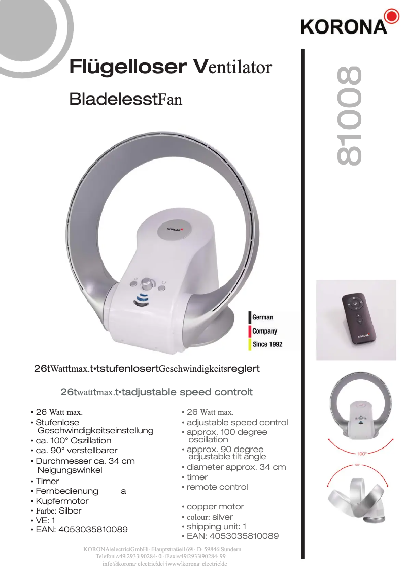 Page n°1 - Fiche technique Korona 81008