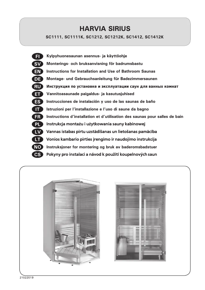 Página 1 del manual Manual de usuario Harvia Sirius SC1212K