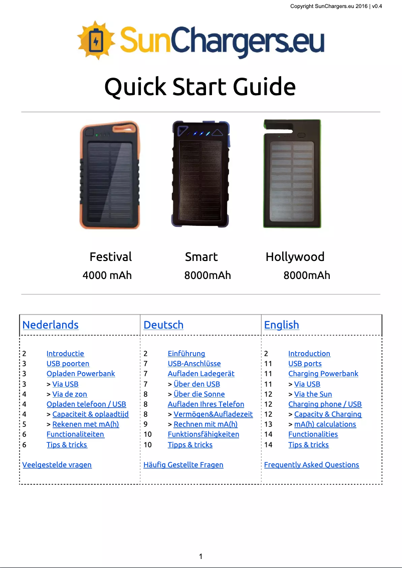 Page n°1 - Manuel utilisateur SunChargers Smart