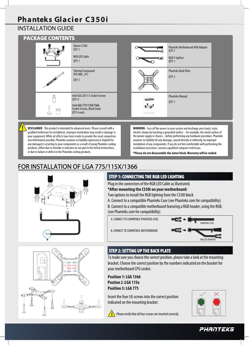 Page 1 de la notice Manuel utilisateur Phanteks Glacier C350i