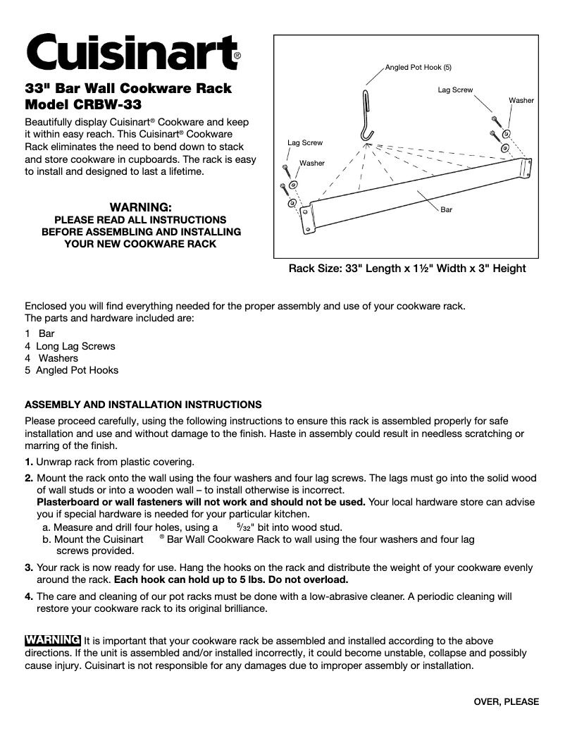 Page 1 de la notice Manuel utilisateur Cuisinart CRBW-33