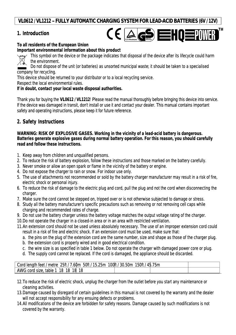 Page n°1 - Manuel utilisateur Velleman VL1212