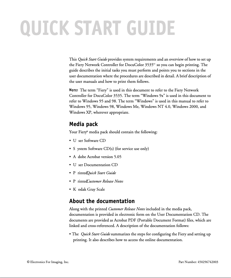 Image de la première page du manuel de l'appareil DocuColor 3535