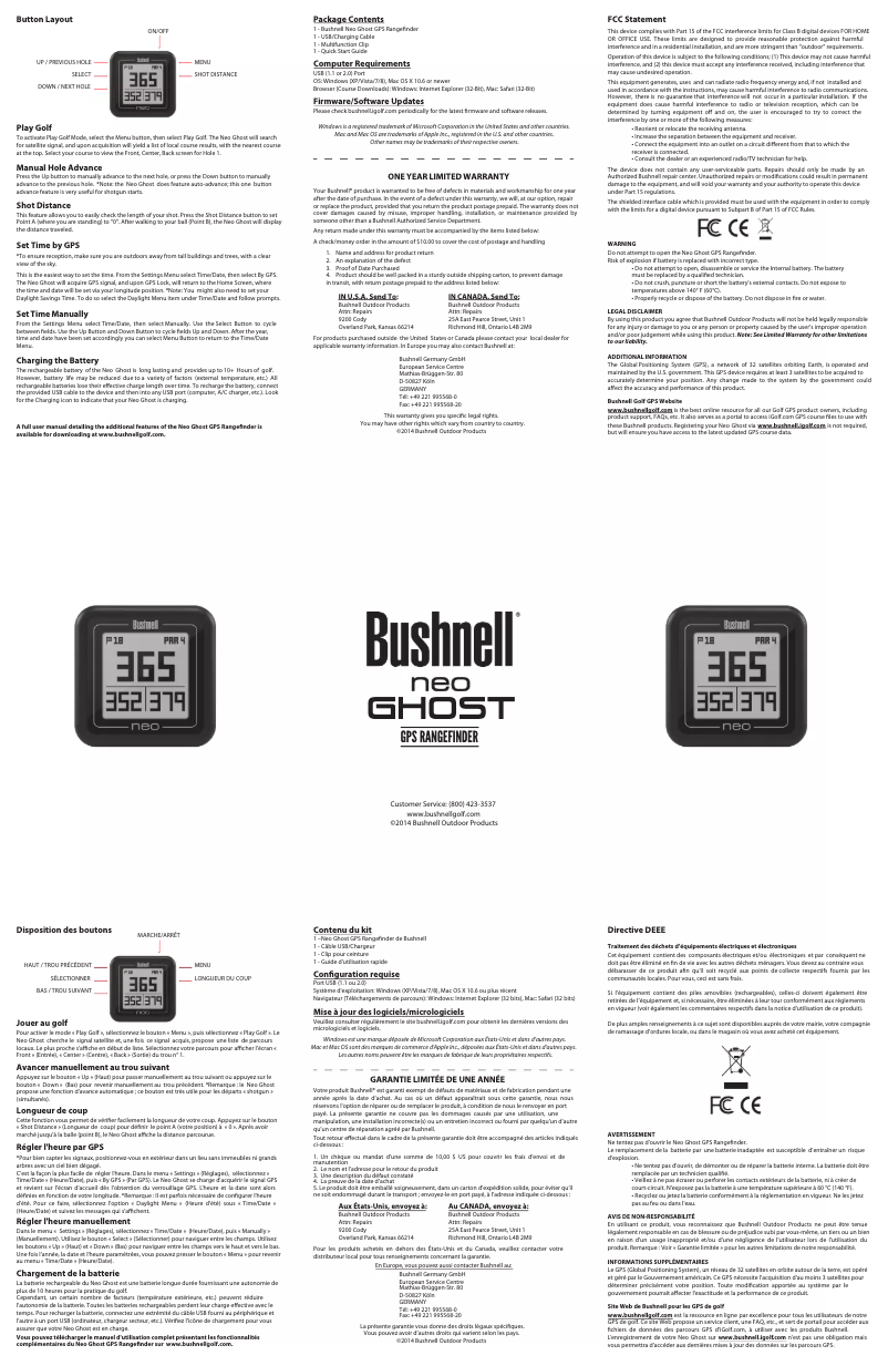 Page 1 de la notice Manuel utilisateur Bushnell Neo Ghost