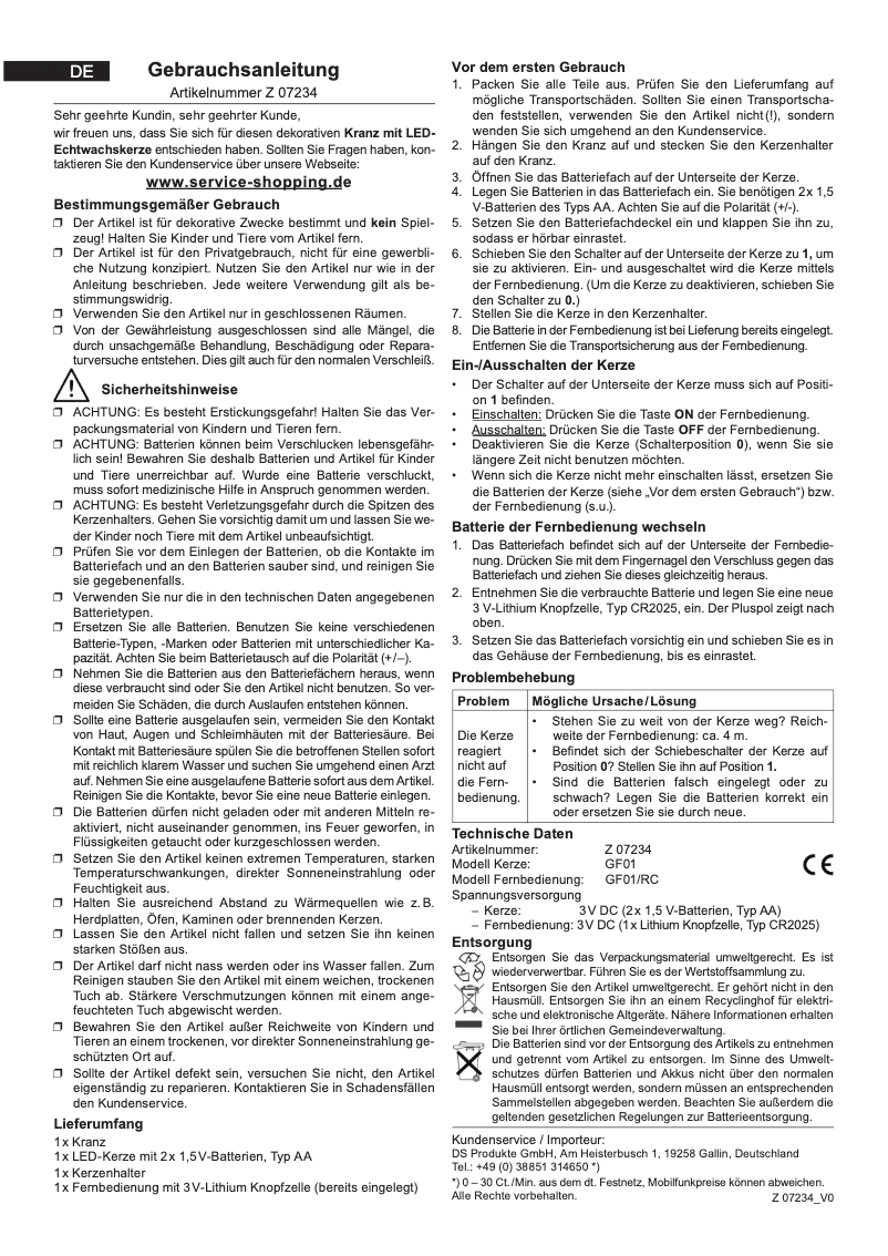 Page 1 de la notice Manuel utilisateur Christmaxx 07234