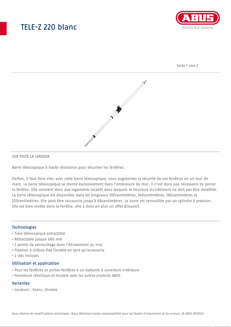 Page n°1 - Manuel utilisateur Abus TELE-Z