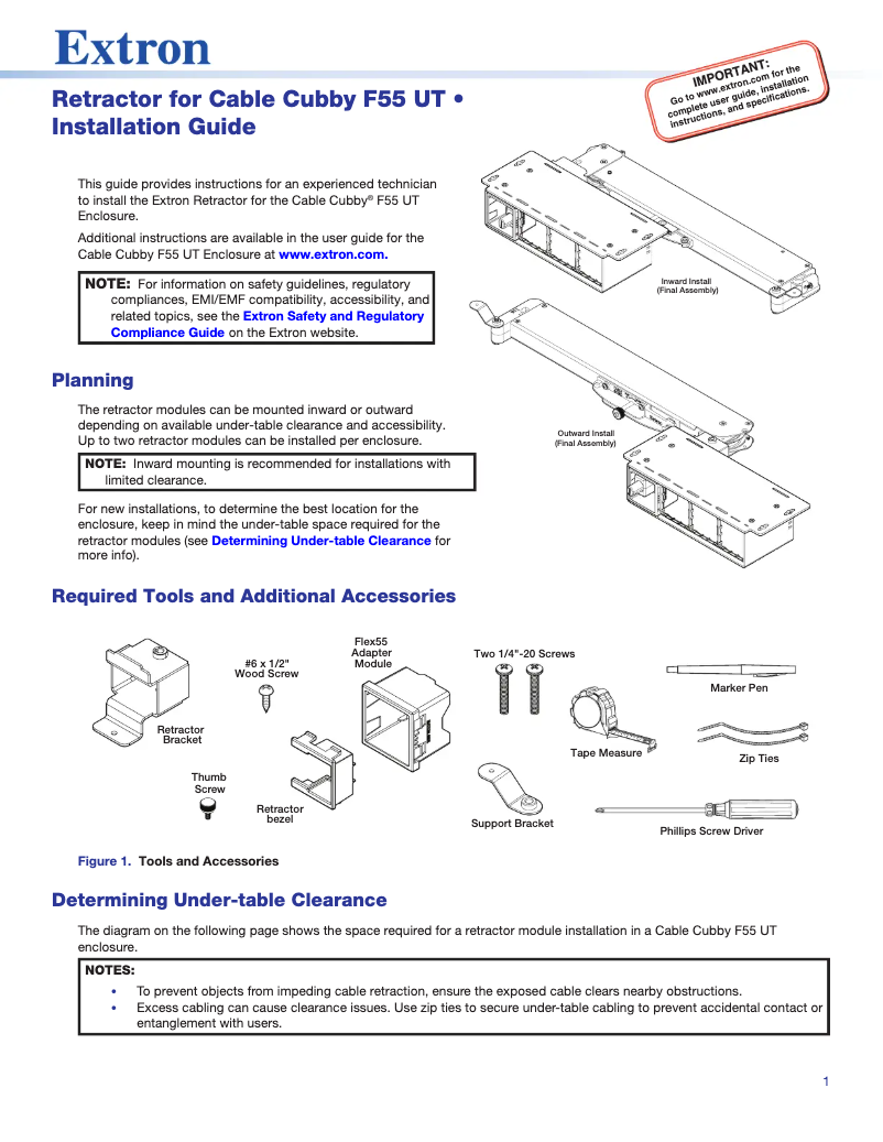 Page n°1 - Manuel utilisateur Extron Cable Cubby F55 UT
