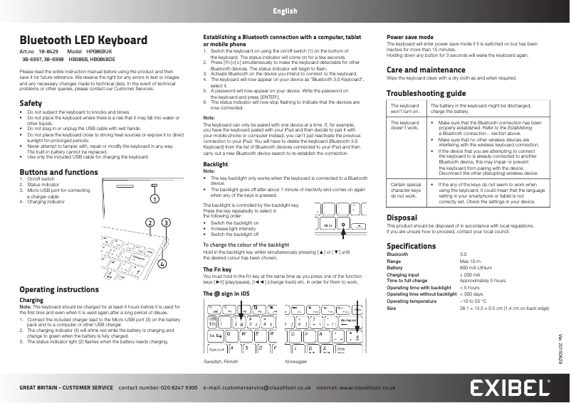 Image de la première page du manuel de l'appareil HB086B