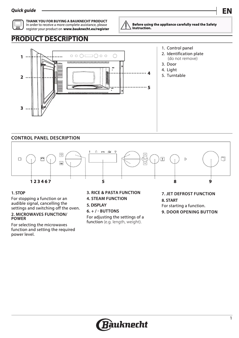 Page 1 de la notice Mode d'emploi Bauknecht EMNK5 2238 ES