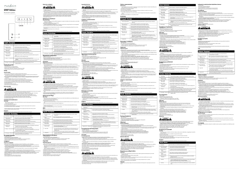 Page 1 de la notice Manuel utilisateur Nedis SPBT1002GY