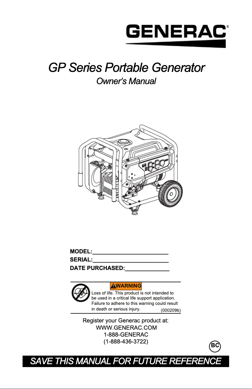 Page n°1 - Manuel utilisateur Generac G0076750
